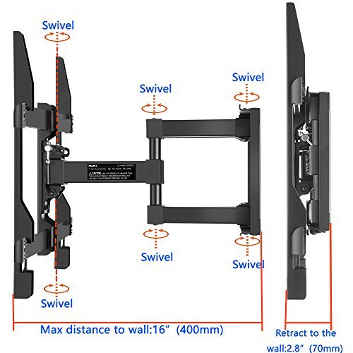 Wall Mount TV Bracket For 37-70” TVs - Full Motion with Articulating Arm & Swivel - Holds up to 110 lbs & Extends 16” - Fits Plasma Flat Screen TV Monitor Includes Surge Protector by PERLESMITH