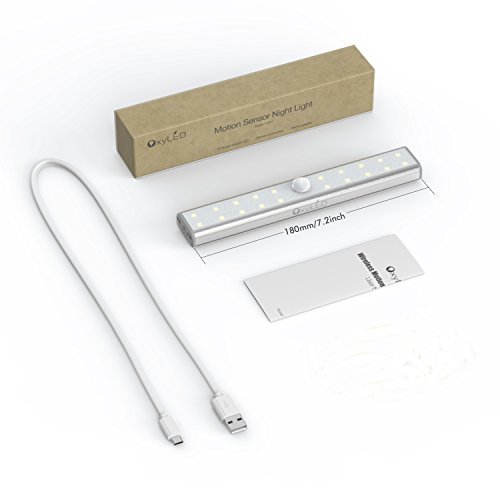 Wardrobe Light,OxyLED Motion Sensor Closet Lights,20 LED Bright Cabinet Light,DIY Stick-on Anywhere 20 LED Stairs/Step Light Bar,LED Night Light,Safe Light with Magnetic Strip(1 Pack,USB Rechargeable)