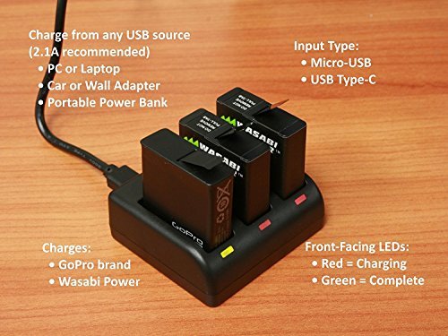 Wasabi Power Battery (2-Pack) & Triple Charger for GoPro HERO5, HERO 5 Black (v03 for Firmware v01.55, v01.57, v02.00 and All Future Updates)