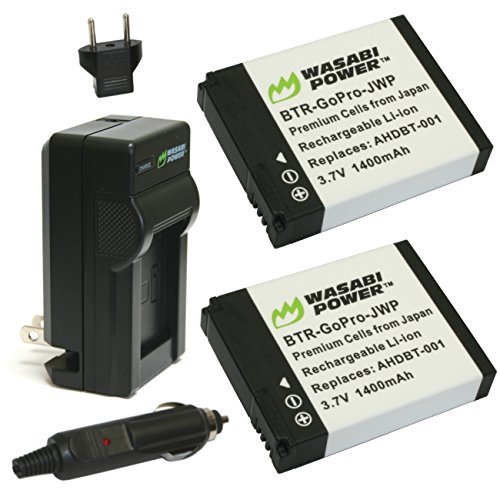 Wasabi Power Battery (2-Pack) and Charger for GoPro HD HERO2, GoPro Original HD HERO (2010 model) and GoPro AHDBT-001, AHDBT-002