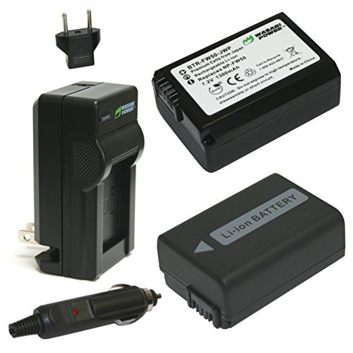 Wasabi Power Battery (2-Pack) and Charger for Sony NP-FW50 (Compatible with Alpha a7, a7 II, a7R, a7R II, a7S, a7S II, a5000, a5100, a6000, a6300, a6500, NEX-5T, Cyber-shot DSC-RX10 III and more)