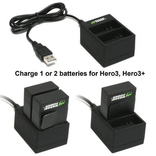 Wasabi Power Battery (2-Pack) and Dual Charger for GoPro Hero3, Hero3+ and GoPro AHDBT-201, AHDBT-301, AHDBT-302, AHBBP-301, ACARC-001, AWALC-001 (with Car and US Plug)