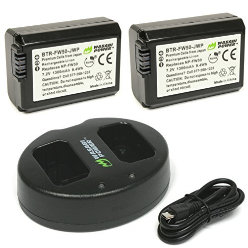 Wasabi Power Battery (2-Pack) and Dual Charger for Sony NP-FW50 (Compatible with Alpha a7, a7 II, a7R, a7R II, a7S, a7S II, a5000, a5100, a6000, a6300, a6500, NEX-5T, Cyber-shot DSC-RX10 III and more)