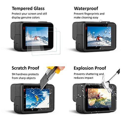 Wasabi Power Tempered Glass Screen Protector (x2), Lens Cap (x2) and MicroFiber Cloth for GoPro HERO 5, HERO5, HERO 6, HERO6 Black