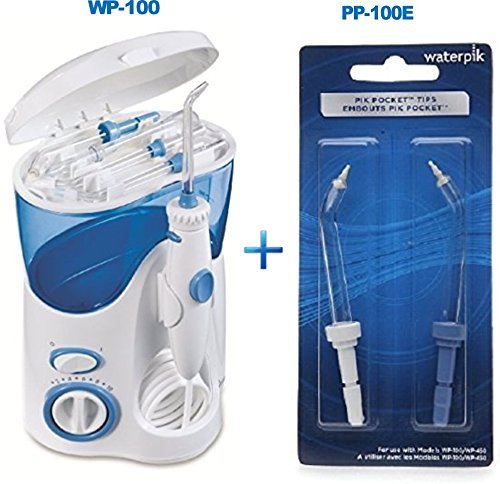 Waterpik Ultra Dental Water Flosser WP-100 with 6 Unique Tip & 10 Pressure Settings Plus Bonus Pack of 2 Replacement Pik Pocket Tips PP-100E 