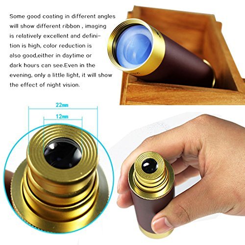 Waterproof Monocular 25x30 Zoomable Day Night Version Brass Monocular Telescope Pocket Collapsible Spyglass Travel Optics Focus Telescopes with Carry Pouch