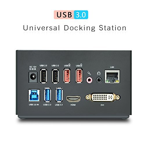 Wavlink USB 3.0 Dual Video Docking Station Dual Video Monitor Display DVI, HDMI,VGA,Gigabit Ethernet, Audio, 4 USB Ports, 2 Charging Port for Laptop, Ultrabook and PC-Black