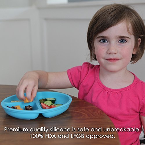 WeeSprout Silicone Divided Toddler Plates - 3 Pack - Easy to Clean - Dishwasher and Microwave Safe - Soft, Skid Resistant and Unbreakable - FDA/LFGB Certified Silicone - Great for Baby or Older Kids