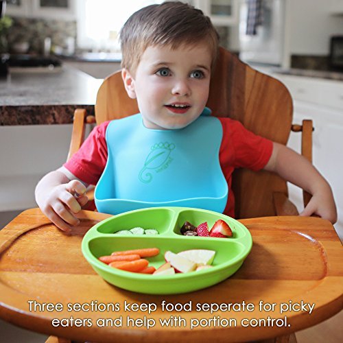 WeeSprout Silicone Divided Toddler Plates - 3 Pack - Easy to Clean - Dishwasher and Microwave Safe - Soft, Skid Resistant and Unbreakable - FDA/LFGB Certified Silicone - Great for Baby or Older Kids