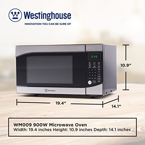 Westinghouse WM009 900 Watt Counter Top Microwave Oven, 0.9 Cubic Feet, Stainless Steel Front with Black Cabinet