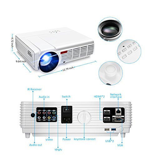 Wifi Projector,ELEGIANT 3000 Lumens Long life LED Full HD LED Home Cinema TV Projector Lcd Multimedia Video Game Projectors Support 1080P HDMI USB VGA AV TV Interface