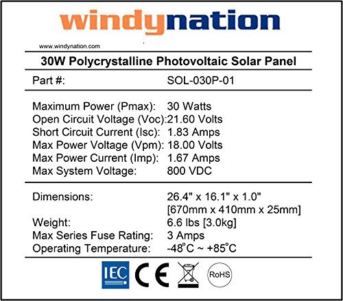 WindyNation 30 Watt 30W Polycrystalline 12V 12 Volt Solar Panel Battery Charger – Boat RV Gate Off-Grid