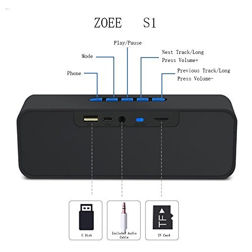 Wireless Bluetooth Speaker, ZOEE S1 Outdoor Portable Stereo Speaker with HD Audio and Enhanced Bass, Built-In Dual Driver Speakerphone, Bluetooth 4.0, Handsfree Calling, FM Radio and TF Card Slot