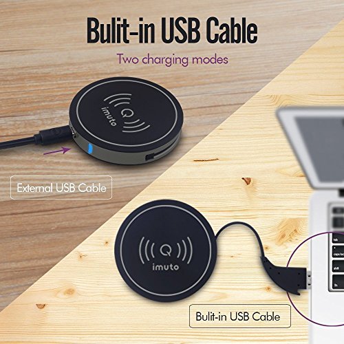 Wireless Charger, iMuto Mini Wireless Charging Pad for Samsung Galaxy S7 / S7 Edge / S6 / S6 Edge Plus / S6 Edge ,Nexus 4 / 5 / 6 / 7, Nokia Lumia 950xl and All Qi-Enabled Devices
