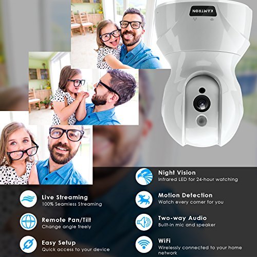 Wireless Security Camera,KAMTRON HD WiFi Security Surveillance IP Camera Home Monitor with Motion Detection Two-Way Audio Night Vision,White