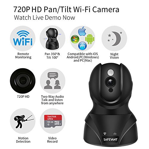 Wireless Security Camera, SAFEVANT HD Wifi IP Camera Surveillance Camera With Two Way Audio Night Vision For Pet Monitor, Nanny Camera, Baby Monitor and Puppy Cam