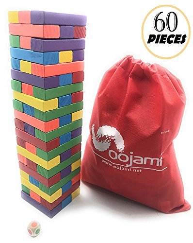 Wooden Toppling Tumbling Stacking Tower Board Games Building Blocks for Kids - 60 pieces