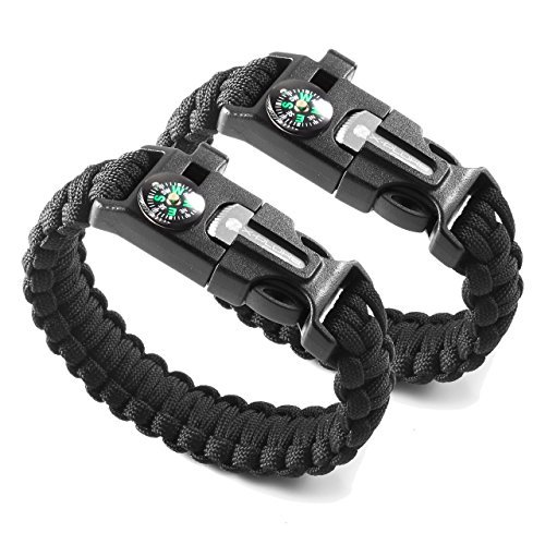 X-Plore Gear Emergency Paracord Bracelets | Set Of 2| The ULTIMATE Tactical Survival Gear| Flint Fire Starter, Whistle, Compass & Scraper/Knife| BEST Wilderness Survival-Kit For Camping/Fishing & More