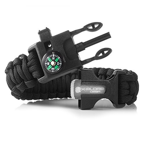 X-Plore Gear Emergency Paracord Bracelets | Set Of 2| The ULTIMATE Tactical Survival Gear| Flint Fire Starter, Whistle, Compass & Scraper/Knife| BEST Wilderness Survival-Kit For Camping/Fishing & More