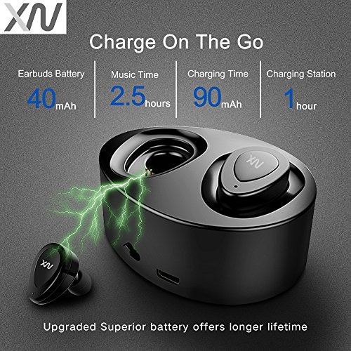 XIAOWU Wireless Earbuds Bluetooth Earphones Dual V4.1 Bluetooth Headphones wireless headset with Built-in Mic and Charging Case for iPhone 8 7 Plus Samsung iPad Android (black)