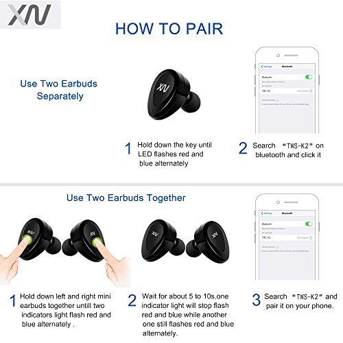 XIAOWU Wireless Earbuds Bluetooth Earphones Dual V4.1 Bluetooth Headphones wireless headset with Built-in Mic and Charging Case for iPhone 8 7 Plus Samsung iPad Android (black)