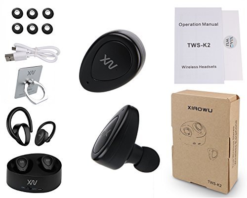 XIAOWU Wireless Earbuds Bluetooth Earphones Dual V4.1 Bluetooth Headphones wireless headset with Built-in Mic and Charging Case for iPhone 8 7 Plus Samsung iPad Android (black)