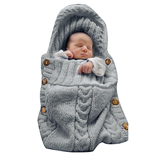 XMWEALTHY Newborn Baby Wrap Swaddle Blanket Knit Sleeping Bag Sleep Sack Stroller Wrap for Baby(Dark gray) (0-6 Month) 