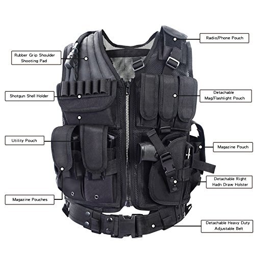 YAKEDA Tactical CS Field Vest Outdoor Ultra-light Breathable Combat Training Vest Adjustable For Adults 600D Encryption Polyester-VT-1063