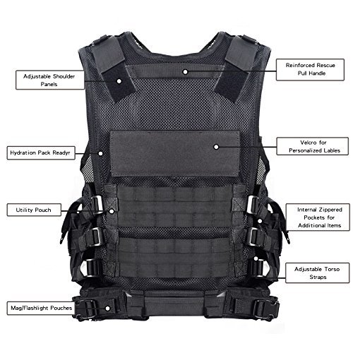 YAKEDA Tactical CS Field Vest Outdoor Ultra-light Breathable Combat Training Vest Adjustable For Adults 600D Encryption Polyester-VT-1063