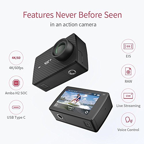 YI 4K+/60fps Action Camera with Waterproof Case, Plus Voice Control, Live Streaming, and 12MP RAW image (Black)