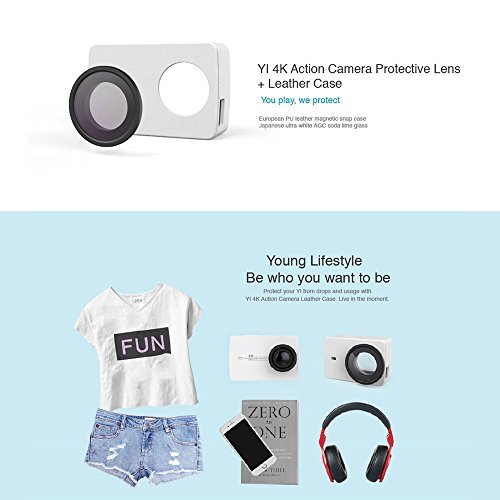 YI 4K Action Camera Protective Lens + Leather Case White