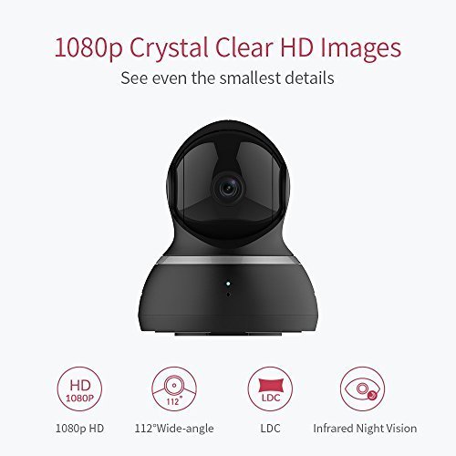 YI Dome Camera 1080p HD Pan / Tilt / Zoom Wireless IP Security Surveillance System Night Vision - Cloud Service Available (Black)