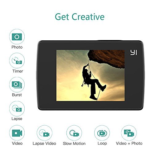 YI Lite Action Camera, Sony Sensor 16MP Real 4K Sports Camera with Built-in WiFi, 2 Inch Touchscreen,150° Wide Angle Lens and EIS- Black