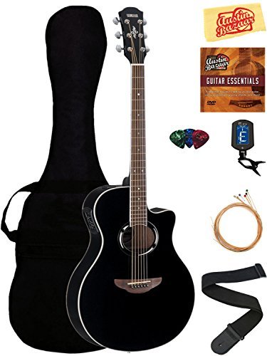 Yamaha APX500III Thinline Cutaway Acoustic-Electric Guitar Bundle with Gig Bag, Tuner, Instructional DVD, Strings, Pick Card, and Austin Bazaar Polishing Cloth - Black