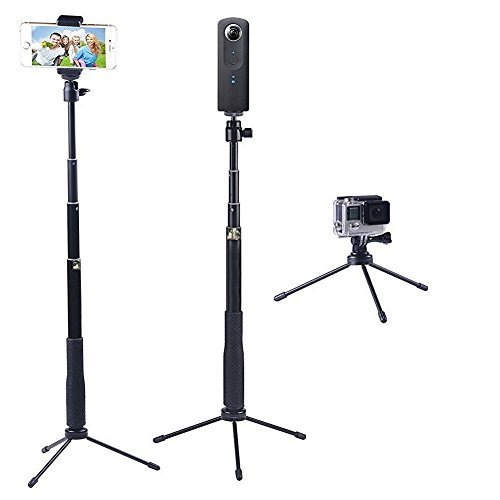 YiSeyruo Selfie Stick Extendable Monopod with Tripod Stand for GoPro Hero 5/4/3+/3/2/1/Session, Samsung Gear 360,4K Action Camera, Ricoh Theta S, Olympus, M15 Camera, 360fly 4K, YI 4K and Cell Phones