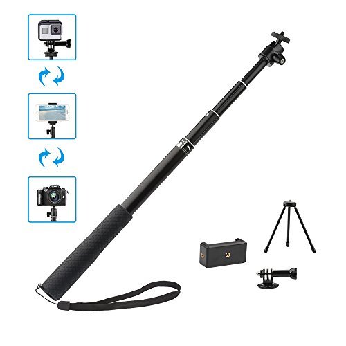 YiSeyruo Selfie Stick Extendable Monopod with Tripod Stand for GoPro Hero 5/4/3+/3/2/1/Session, Samsung Gear 360,4K Action Camera, Ricoh Theta S, Olympus, M15 Camera, 360fly 4K, YI 4K and Cell Phones