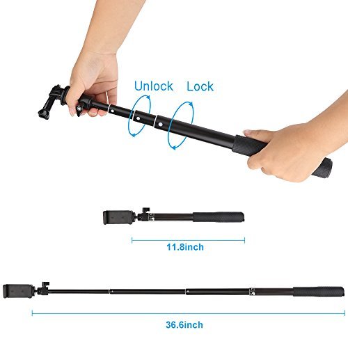 YiSeyruo Selfie Stick Extendable Monopod with Tripod Stand for GoPro Hero 5/4/3+/3/2/1/Session, Samsung Gear 360,4K Action Camera, Ricoh Theta S, Olympus, M15 Camera, 360fly 4K, YI 4K and Cell Phones