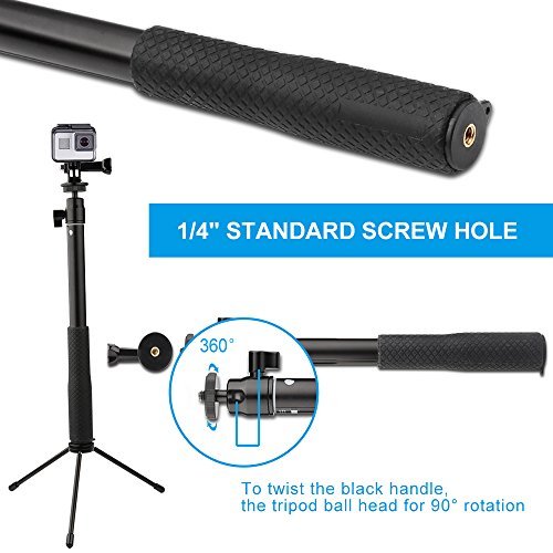 YiSeyruo Selfie Stick Extendable Monopod with Tripod Stand for GoPro Hero 5/4/3+/3/2/1/Session, Samsung Gear 360,4K Action Camera, Ricoh Theta S, Olympus, M15 Camera, 360fly 4K, YI 4K and Cell Phones