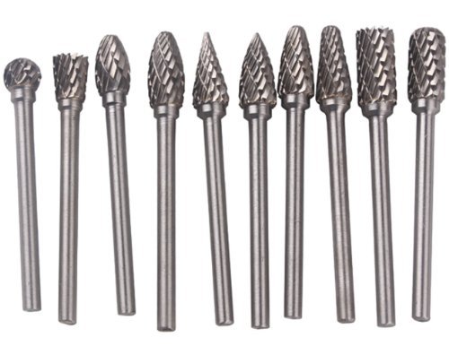 Yosoo One Set 10 Tungsten Steel Carbide Burrs for Dremel Rotary Tool Drill Bit