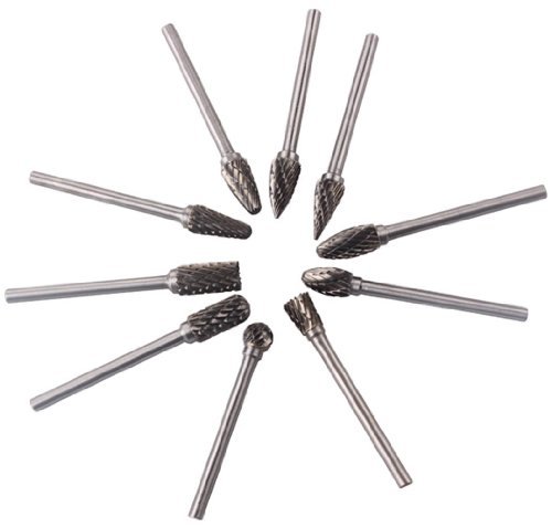 Yosoo One Set 10 Tungsten Steel Carbide Burrs for Dremel Rotary Tool Drill Bit
