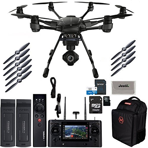 Yuneec Typhoon H PRO Hexacopter with Intel RealSense Collision Avoidance Drone with CGO3+ 4K Camera, ST16, 2 Batteries, Backpack, Wizard Plus Free 64GB Micro SD and Jestik Microfiber Cloth