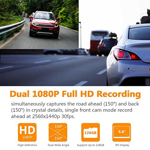 Z-EDGE S4 Dual Dash Cam, 4.0 Inch IPS Ultra HD 1440P Front & 1080P Rear 150° Wide Angle Lens Dashboard Camera Recorder, 360° Rotated Rear View Camera with Night Mode, WDR and 32GB Card Included