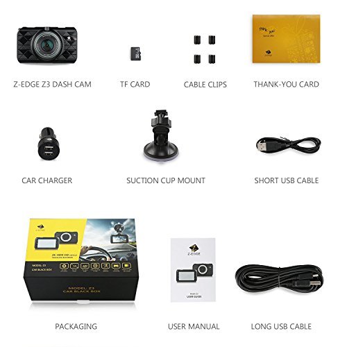 Z-Edge Z3 3-Inch 2K Ultra Full HD1296P 2560x1080 Car Dash Cam with 32GB Card & Parking Monitor