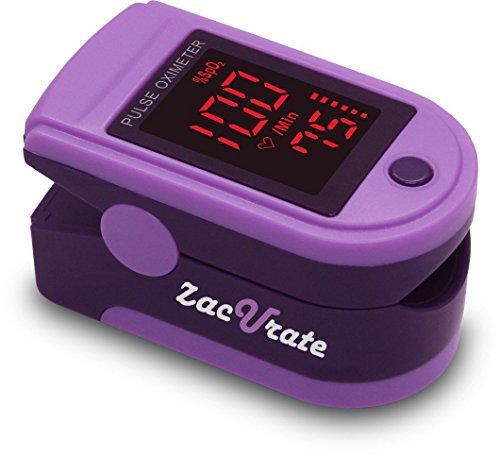 Zacurate Pro Series CMS 500DL Fingertip Pulse Oximeter Blood Oxygen Saturation Monitor with silicon cover, batteries and lanyard (Splashed Purple) 