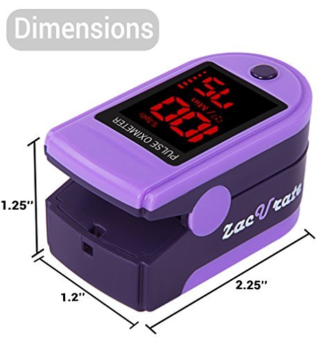 Zacurate Pro Series CMS 500DL Fingertip Pulse Oximeter Blood Oxygen Saturation Monitor with silicon cover, batteries and lanyard (Splashed Purple) 