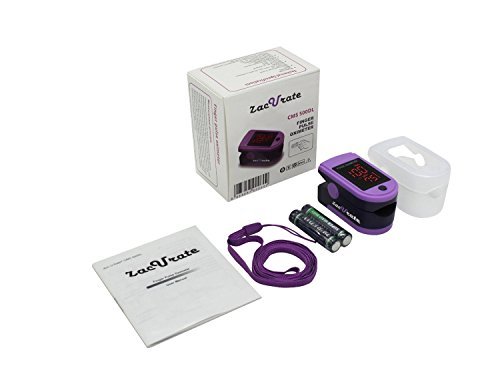 Zacurate Pro Series CMS 500DL Fingertip Pulse Oximeter Blood Oxygen Saturation Monitor with silicon cover, batteries and lanyard (Splashed Purple) 