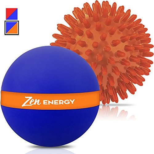 Zen Energy Pro Massage Balls - Large Muscle Roller Ball & Large Spiky Reflexology Ball - Perfect Massager For Deep Tissue Self Massage, Trigger Point Therapy, Myofascial Release, Yoga & More