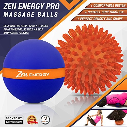 Zen Energy Pro Massage Balls - Large Muscle Roller Ball & Large Spiky Reflexology Ball - Perfect Massager For Deep Tissue Self Massage, Trigger Point Therapy, Myofascial Release, Yoga & More