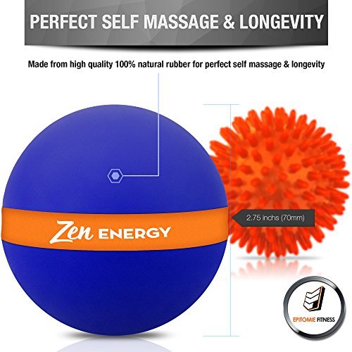 Zen Energy Pro Massage Balls - Large Muscle Roller Ball & Large Spiky Reflexology Ball - Perfect Massager For Deep Tissue Self Massage, Trigger Point Therapy, Myofascial Release, Yoga & More