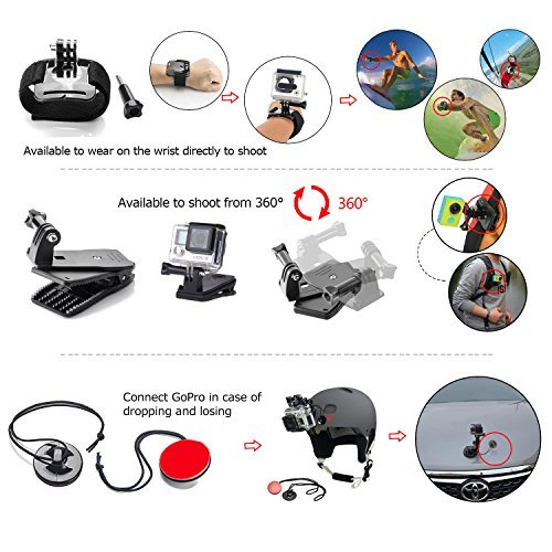 Zookki Sports Accessories Kit for GoPro 6 HERO5 Black 4 Silver Hero 3 Outdoor Action Camera Accessories for SJ4000/SJ5000/SJ5000X/SJ6 LEGEND/SJCAM M20 4K/M10 WiFi/Xiaomi Yi 4K/WiMiUS